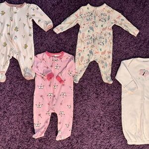 Set of FOUR - Baby Girl Sleepers 0-3 months